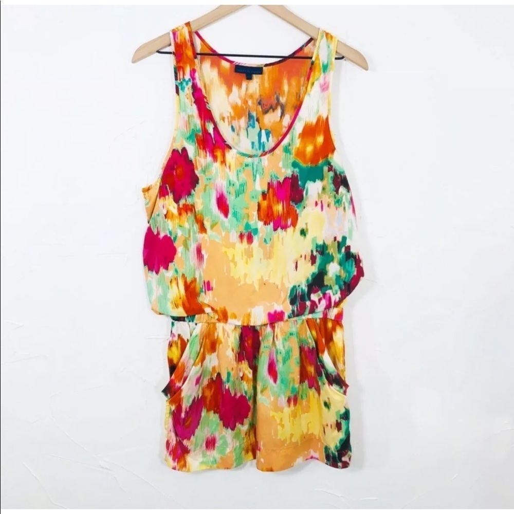 🔥Anthropologie sleeveless abstract watercolor print silk dress M